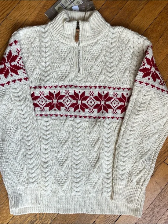 ARAN SWEATER MARKET Irish Knit 100% Wool Cream Cable Knit Half-Zip Sweater - Picture 14 of 14